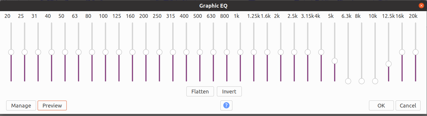 Graphic EQ settings for cutting mouth crackle in Audacity.